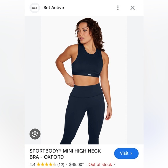 NWT Set Active Sportbody Mini High Neck Bra in Oxford - Picture 3 of 4